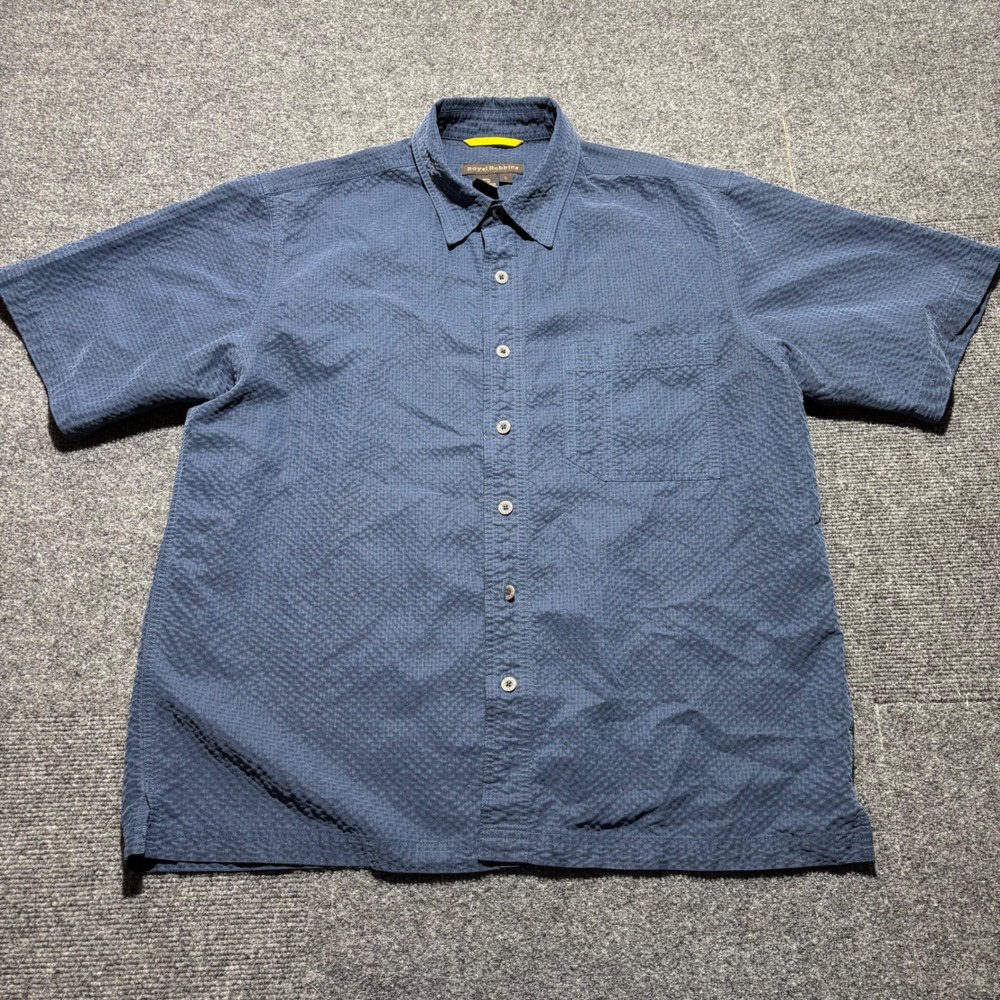 Royal Robbins Desert Pucker Mens Large Blue Short Sleeve Button Down Shirt